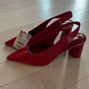 Zara - Wide Heeled Slingbacks Red - Shoes